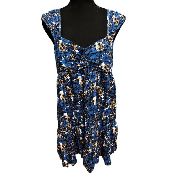 Free People Pattern Play Mini Dress Blue Size M Smocked Short Sleeves Feminine - Picture 2 of 7